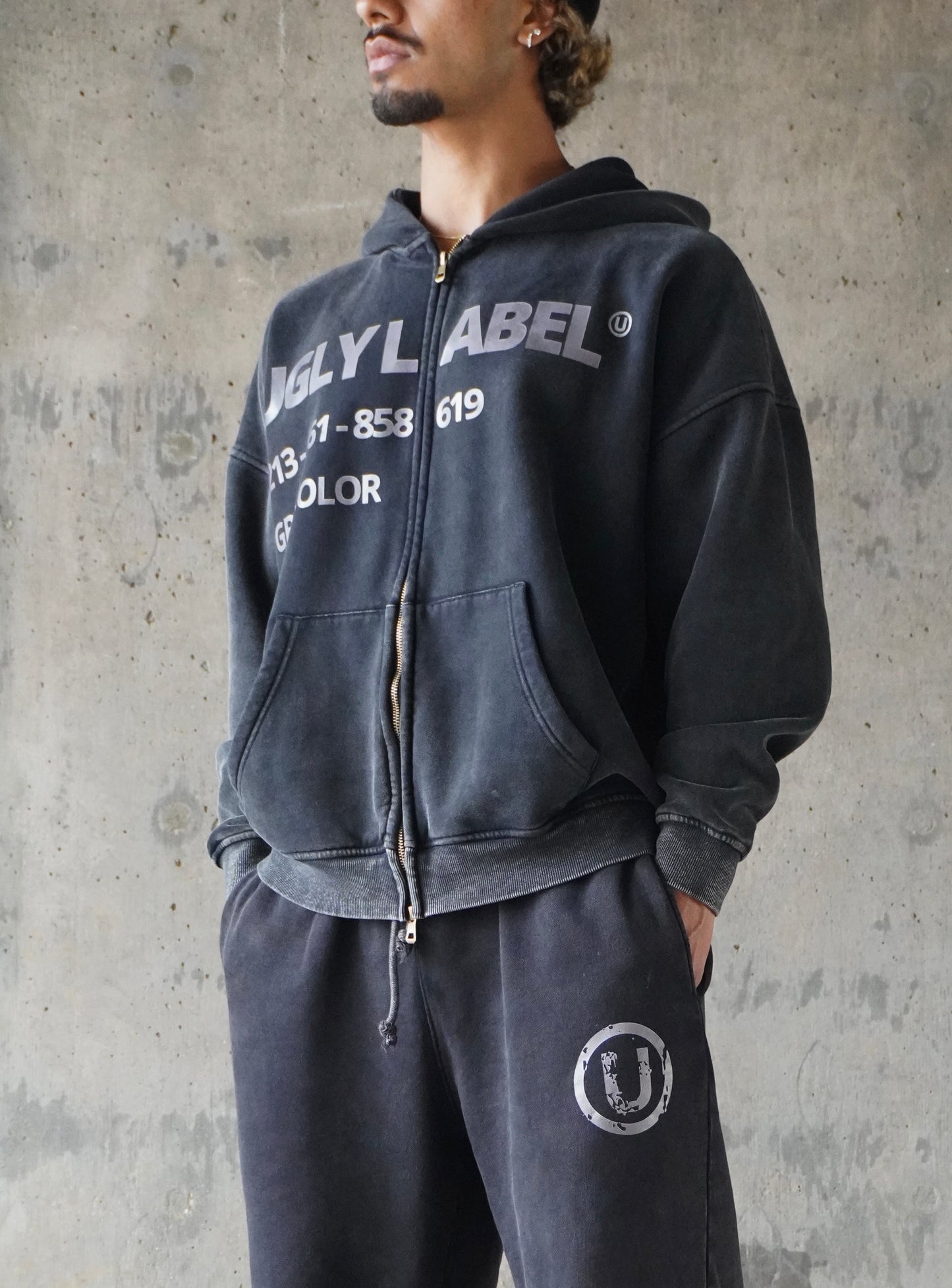 "GREY COLOR" ZIP UP HOODIE